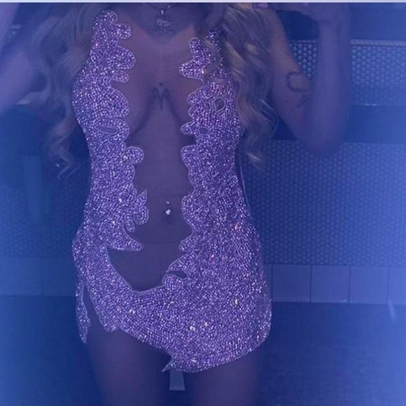 Pink rhinestone mesh birthday dress - Picture 1 of 2